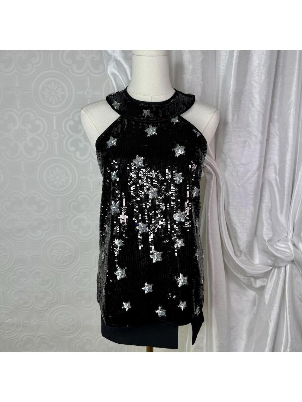 Black Sequin Silver Star Tunic Blouse